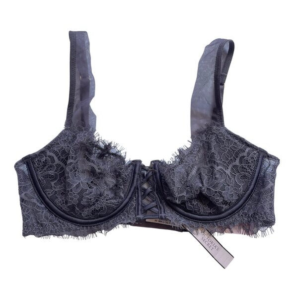 NWT Victoria's Secret Dream Angels Balconette Lace Bra Size 34B Underwired‎ Gray - Picture 1 of 5